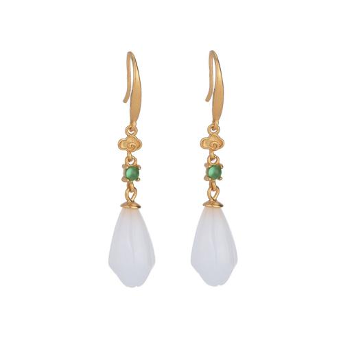 Brass Drop Earring with Jade vintage & for woman golden 46mm Sold By Pair