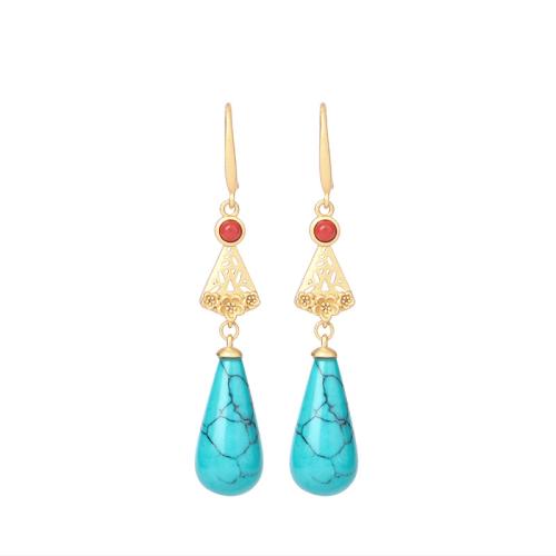 Brass Drop Earring with Turquoise vintage & for woman golden 56mm Sold By Pair