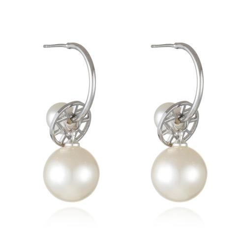 Brass Stud Earring with Plastic Pearl plated fashion jewelry & for woman Sold By Pair