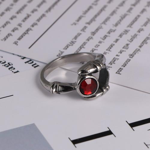 Rhinestone Stainless Steel Finger Ring 304 Stainless Steel Vacuum Ion Plating & for man & with rhinestone Sold By PC