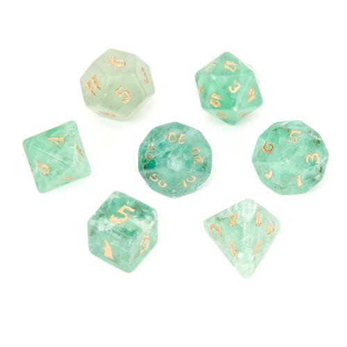 Dice for games Green Fluorite Geometrical Pattern Carved Sold By PC