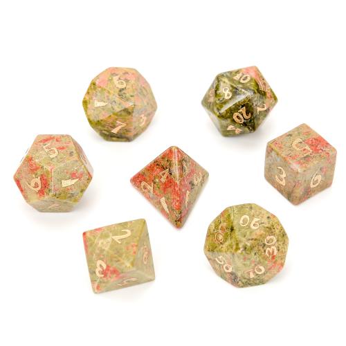 Dice for games Unakite Geometrical Pattern Carved Sold By PC