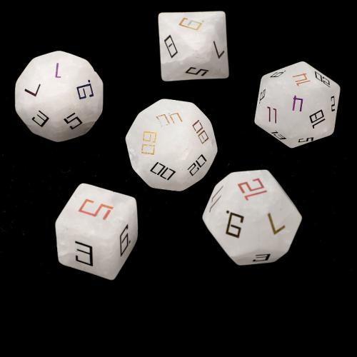 Dice for games Clear Quartz Geometrical Pattern Carved 7 pieces Sold By Set