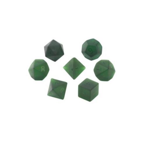 Dice for games Glass Geometrical Pattern Carved 7 pieces & frosted green Sold By Set