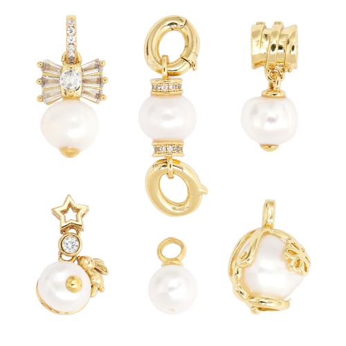 Brass Jewelry Pendants with Plastic Pearl gold color plated DIY nickel lead & cadmium free Sold By PC