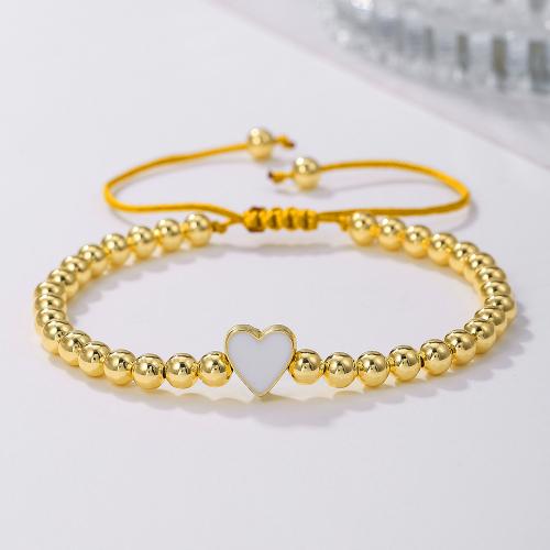 CCB Bracelets Copper Coated Plastic with Knot Cord Heart gold color plated Adjustable & for woman & enamel Sold By PC