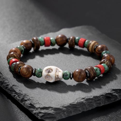 Wood Bracelets Black Sandalwood with Coconut Skull Unisex Sold By PC