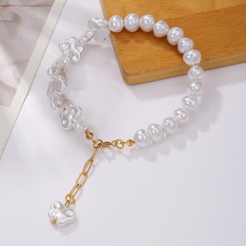 Plastic Bracelet Plastic Pearl gold color plated & for woman Sold By PC