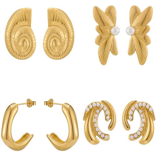 Roestvrij staal Stud Earrings, 304 roestvrij staal, met Plastic Pearl, plated, mode sieraden & verschillende stijlen voor de keuze & voor vrouw, gouden, Verkocht door pair