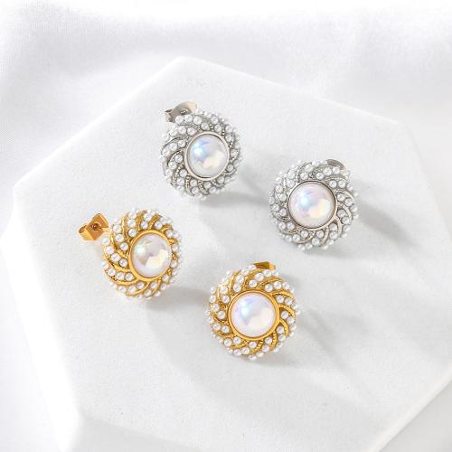 Stainless Steel Stud Earrings 304 Stainless Steel with Plastic Pearl plated fashion jewelry & for woman Sold By Pair