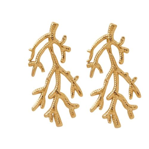 Stainless Steel Stud Earrings 304 Stainless Steel Grass 18K gold plated fashion jewelry & for woman Sold By Pair