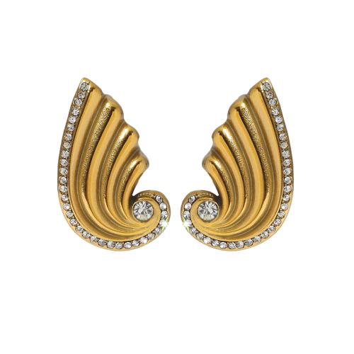 Stainless Steel Stud Earrings 304 Stainless Steel Wing Shape 18K gold plated fashion jewelry & for woman & with rhinestone Sold By Pair