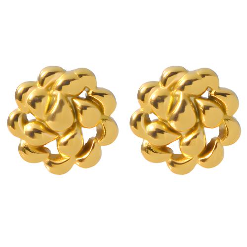 Stainless Steel Stud Earrings 304 Stainless Steel Flower plated fashion jewelry & for woman & hollow golden Sold By Pair