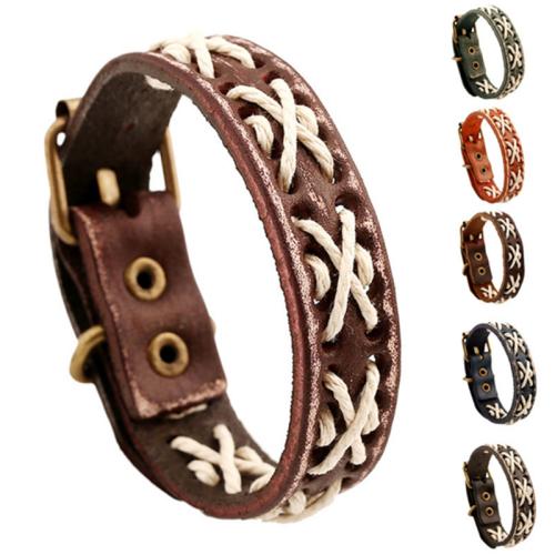 Cowhide Bracelet Full Grain Cowhide Leather with Linen & Zinc Alloy handmade vintage & fashion jewelry & Unisex nickel free .5cm Length 23.5 cm Sold By PC