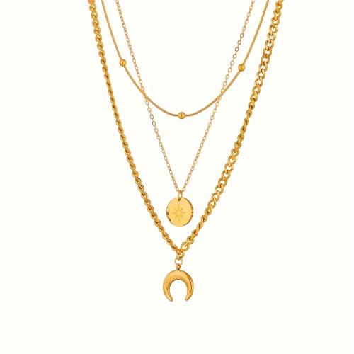 Stainless Steel Jewelry Necklace 304 Stainless Steel polished three layers & fashion jewelry & for woman golden Sold By PC