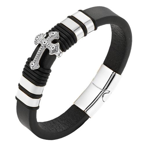 Cowhide Bracelet with 304 Stainless Steel plated fashion jewelry & for man Sold By PC