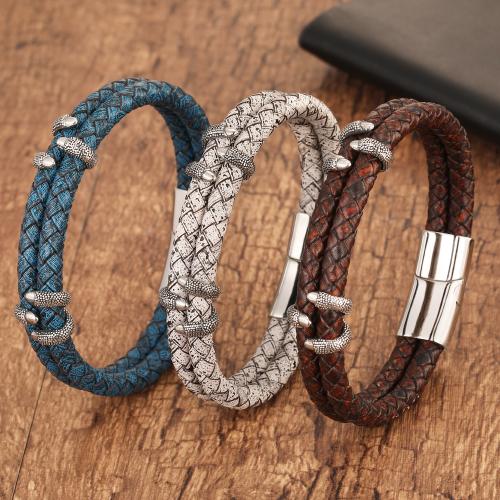 Bracciale in cuoio, corda in pelle di vitello, with 304 acciaio inox, placcato, Doppio strato & lunghezza differente per scelta & per l'uomo, nessuno, Venduto da PC