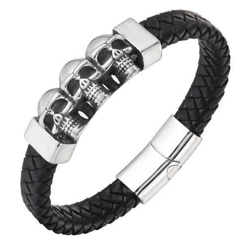 Bracciale in cuoio, corda in pelle di vitello, with 304 acciaio inox, lucido, gioielli di moda & lunghezza differente per scelta & per l'uomo, nero, Venduto da PC