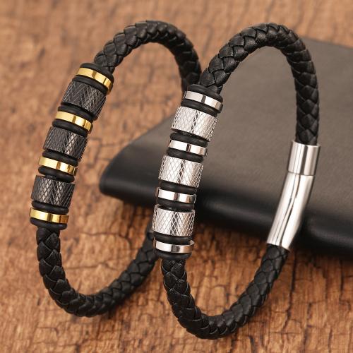 Bracelet de cuir de vachette, cuir de peau de vache, avec Acier inoxydable 304, bijoux de mode & longueur différente pour le choix & unisexe, plus de couleurs à choisir, Vendu par PC