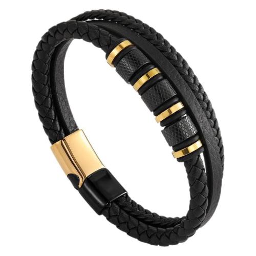 Rindsleder Armband, Kuhhaut, mit 304 Edelstahl, plattiert, drei Schichten & unterschiedliche Länge der Wahl & unisex, schwarz, verkauft von PC