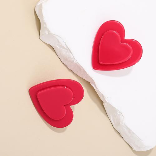 Acrylic Jewelry Earring Heart plated for woman red Sold By Pair