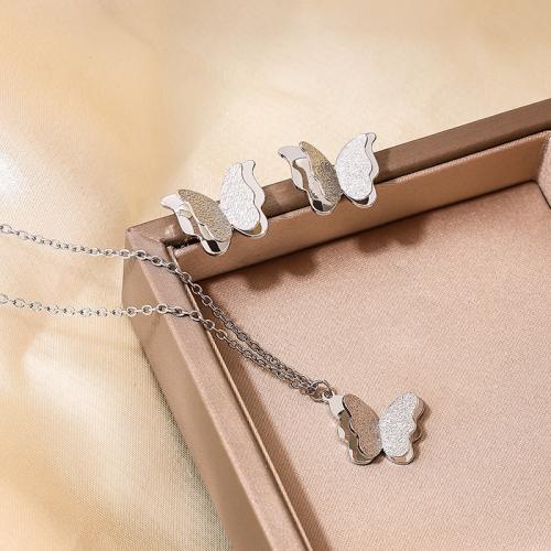 Zinc Alloy Jewelry Sets Stud Earring & necklace Butterfly plated for woman Sold By Set