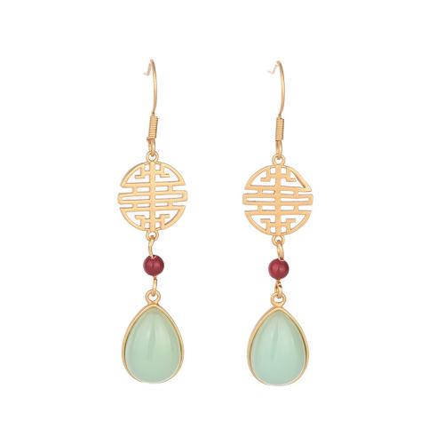 Brass Drop Earring with Jade vintage & for woman golden 60mm Sold By Pair