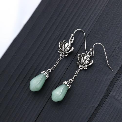 Brass Drop Earring with Jade vintage & for woman silver color 56mm Sold By Pair