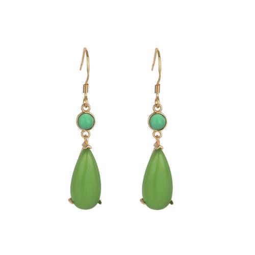 Brass Drop Earring with Jade vintage & for woman golden 42mm Sold By Pair