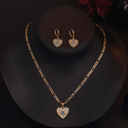 Cubic Zirconia Micro Pave Brass Jewelry Sets & micro pave cubic zirconia & for woman golden Sold By PC