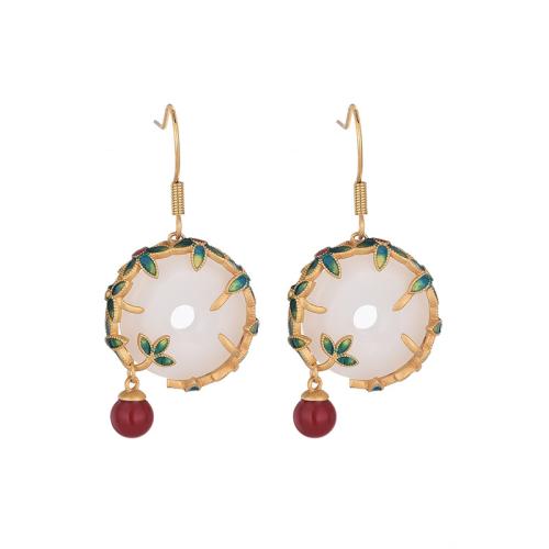 Brass Drop Earring with Jade vintage & for woman & enamel golden 45mm Sold By Pair