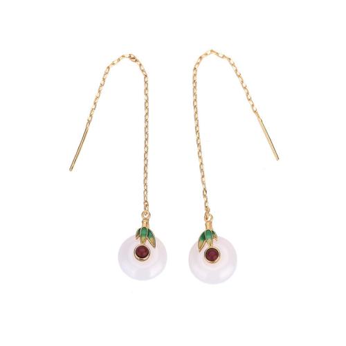 Brass Drop Earring with Jade plated vintage & for woman golden Sold By Pair