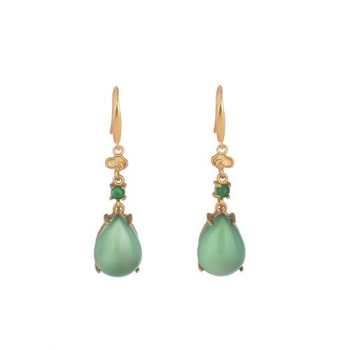 Brass Drop Earring with Jade vintage & for woman golden 42mm Sold By Pair