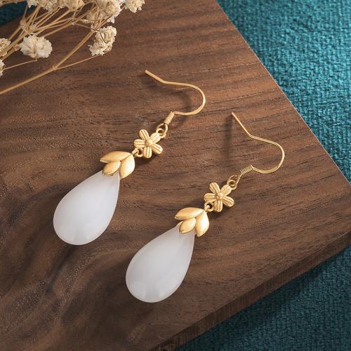 Brass Drop Earring with Jade vintage & for woman golden 50mm Sold By Pair