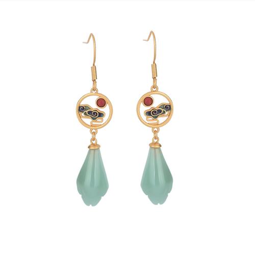 Brass Drop Earring with Jade vintage & for woman golden 52mm Sold By Pair