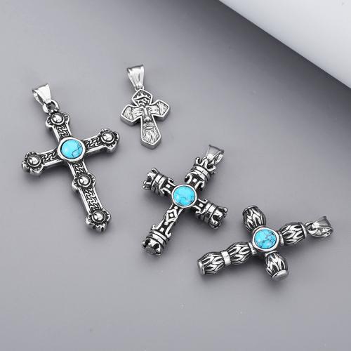 Stainless Steel Cross Pendants 304 Stainless Steel with turquoise Vacuum Ion Plating DIY & for man Sold By PC