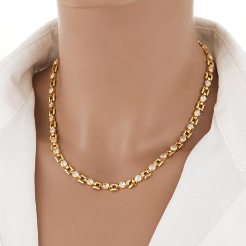 Collier d'acier titane, pavé de micro zircon & pour femme, plus de couleurs à choisir, Longueur 31-40 cm, Vendu par PC