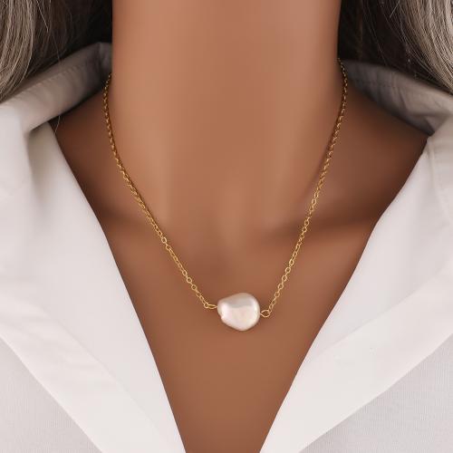 Brass Necklace with Plastic Pearl Vacuum Ion Plating for woman Sold By PC