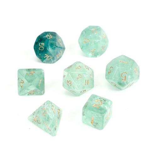 Dice for games Green Fluorite Geometrical Pattern Carved Sold By PC