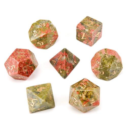 Dice for games Unakite Geometrical Pattern Carved Sold By PC