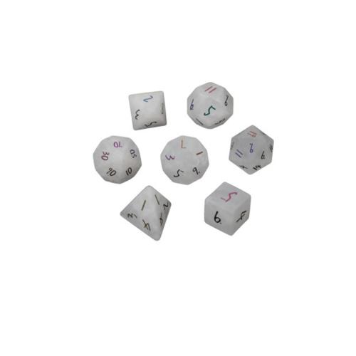 Dice for games Clear Quartz Geometrical Pattern 7 pieces Sold By Set