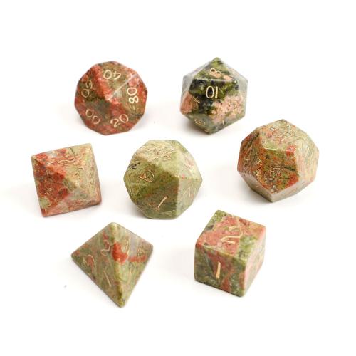 Dice for games Unakite Geometrical Pattern Carved Sold By PC