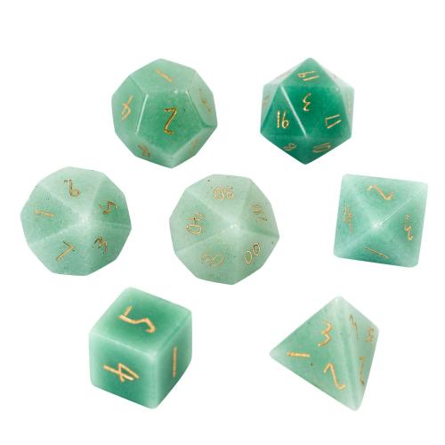 Dés pour jeux, aventurine vert, Motif géométrique, gravé, styles différents pour le choix, Vendu par PC