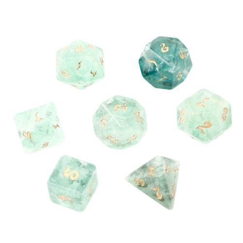 Dice for games Green Fluorite Geometrical Pattern Carved Sold By PC