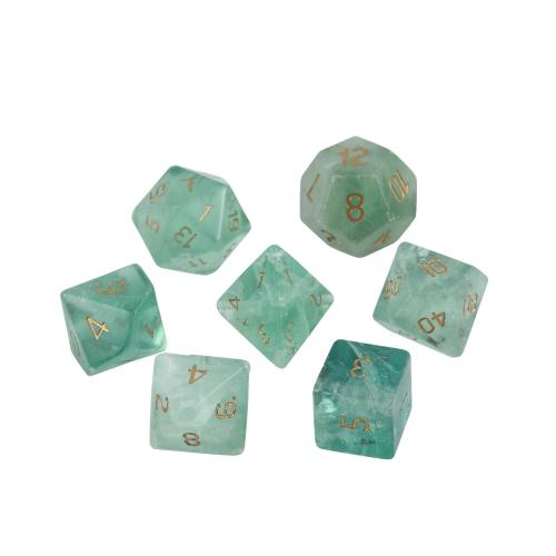 Dice for games Green Fluorite Geometrical Pattern Carved Sold By PC