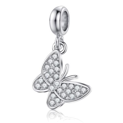 Zinc Alloy Rhinestone Pendants Butterfly silver color plated DIY & with rhinestone nickel lead & cadmium free Sold By Bag