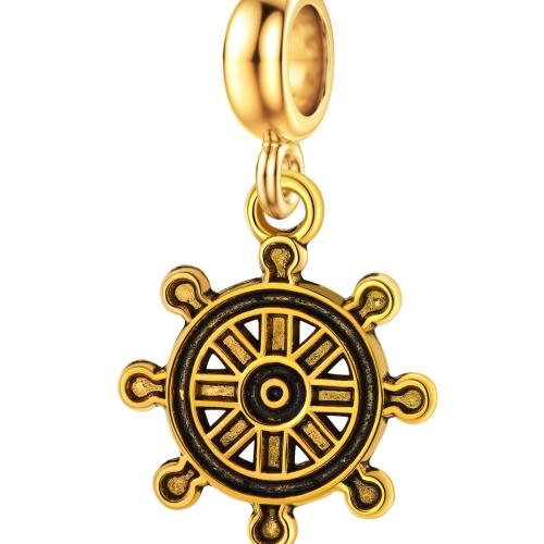 Cink ötvözet Ship Wheel \x26amp; Anchor Medál, arany színű aranyozott, DIY, nikkel, ólom és kadmium mentes, 16x28mm, 20PC-k/Bag, Által értékesített Bag