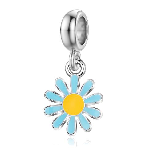 Zinc Alloy Enamel Pendants, Flower, silver color plated, DIY, more colors for choice, nickel, lead & cadmium free, 11x23mm, 20PCs/Bag, Sold By Bag