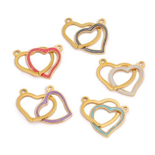 Stainless Steel Heart Pendants 304 Stainless Steel Vacuum Ion Plating DIY & enamel & double-hole Sold By Bag