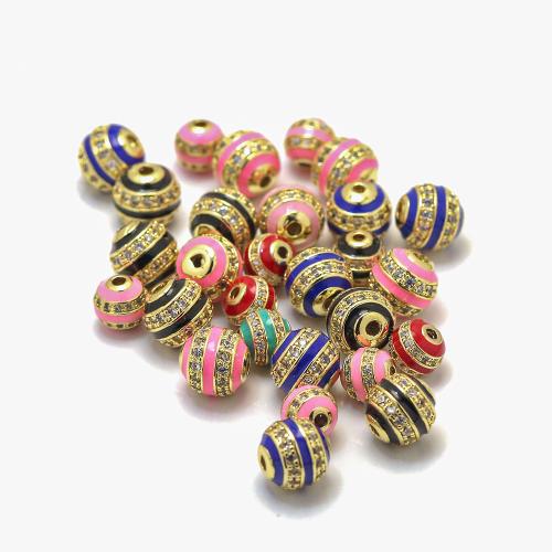 Cubic Zirconia Micro Pave Brass Beads gold color plated DIY & micro pave cubic zirconia nickel lead & cadmium free Sold By PC